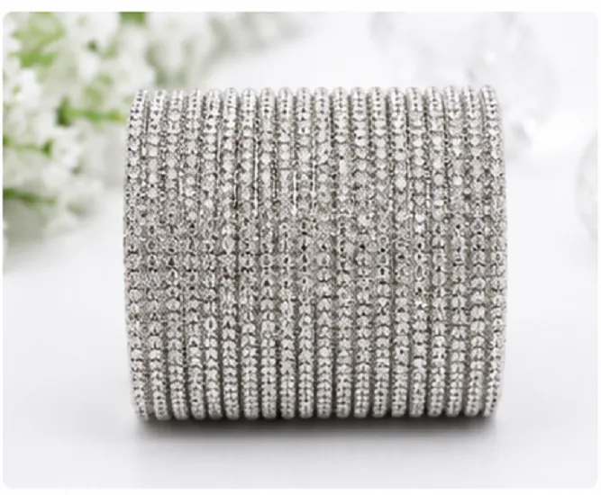 24 Pcs Silver Glitter Bangles Set for Women | Designer Chudi Set - Image 8