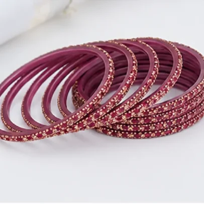 24 Pcs Wine Purple Glitter Bangles Set for Women Designer Chudi Set