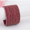 24 Pcs Wine Purple Glitter Bangles Set for Women with Golden Sparkle Traditional Designer Chudi Set