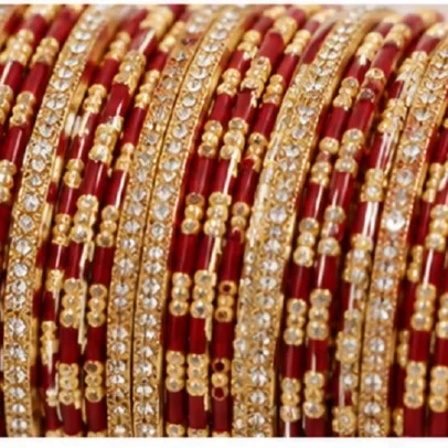 34 Pcs Maroon Gold Bangles Set for Women Bridal Chudi S