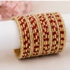 34 Pcs Maroon Gold Traditional Bangles Set for Women with Designer Golden Stone Work Bridal Chudi Collection