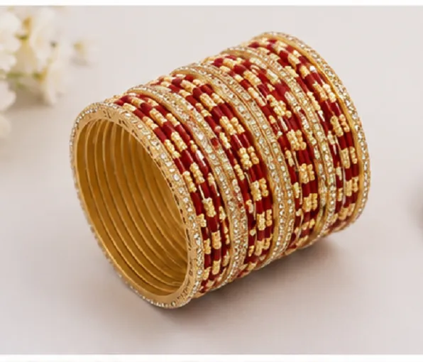 34 Pcs Maroon Gold Bridal Bangles Set for Women | Traditional Chudi Set - Image 4