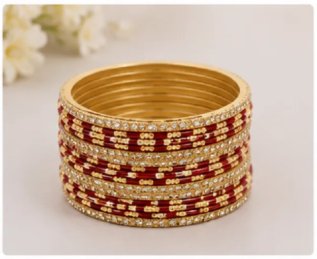 34 Pcs Maroon Gold Bridal Bangles Set for Women | Traditional Chudi Set - Image 6