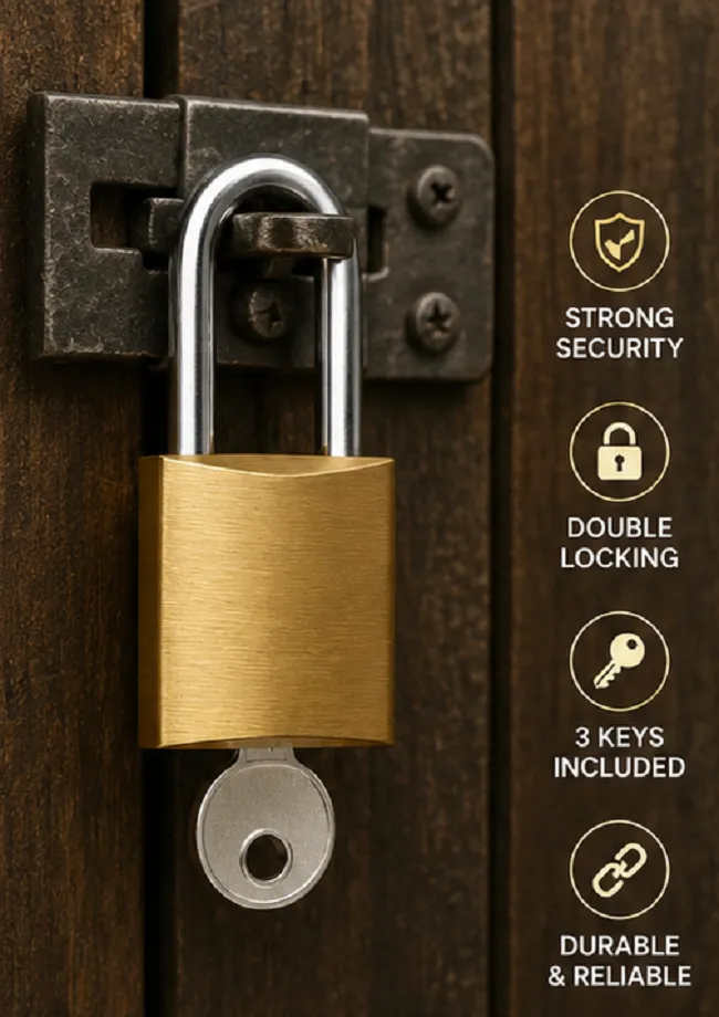 50mm Brass Padlock with 3 Keys | Heavy Duty Double Lock Security Lock - Image 6