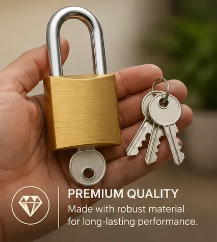50mm heavy duty brass padlock with hardened steel shackle and 3 security keys for home and commercial use.