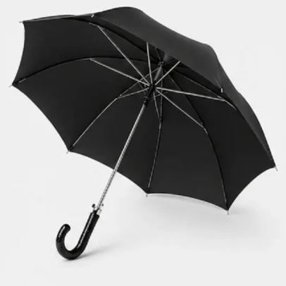 Black business long umbrella with waterproof canopy, steel shaft and curved hook handle for everyday rain protection