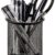 Black metal mesh pen stand holder with pens pencils and scissors for office desk