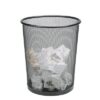 Black round metal mesh waste paper basket dustbin for office desk home and workspace