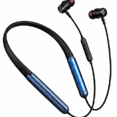 Bluetooth neckband wireless earphones with microphone, magnetic earbuds and deep bass stereo sound.