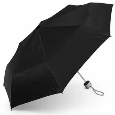 Compact black folding umbrella for rain protection, travel, office, school and everyday outdoor use.