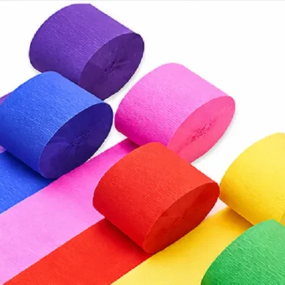 Multicolor crepe paper streamers pack of 6 rolls for birthday party decoration, DIY crafts and event decorations.