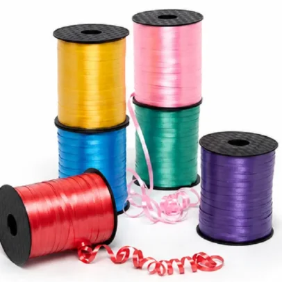 Set of 6 colorful curling balloon ribbon rolls for gift wrapping, balloon decoration, craft and party supplies.
