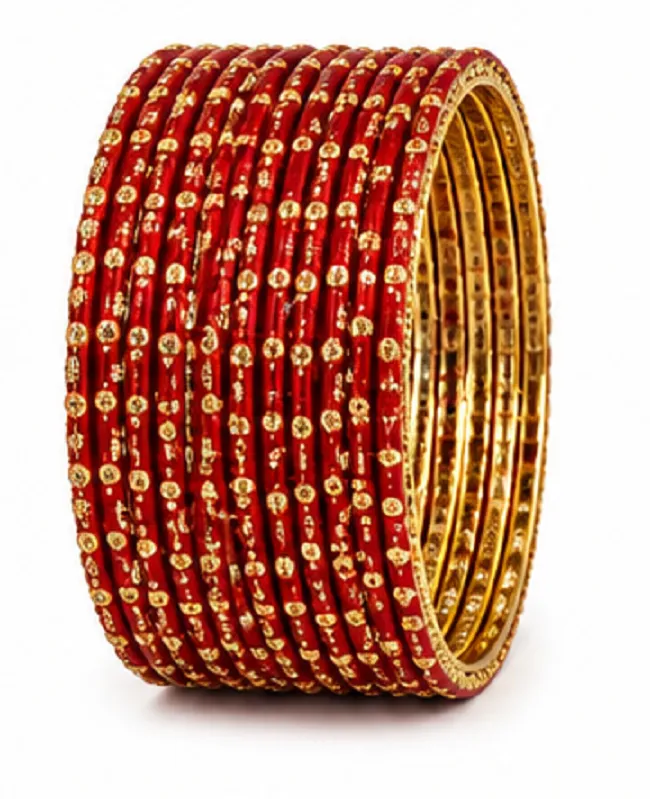 Designer Red Crystal Bangles Set of 24 | Bridal Wedding Bangles for Women - Image 2