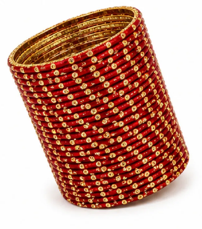 Designer Red Crystal Bangles Set of 24 | Bridal Wedding Bangles for Women - Image 3
