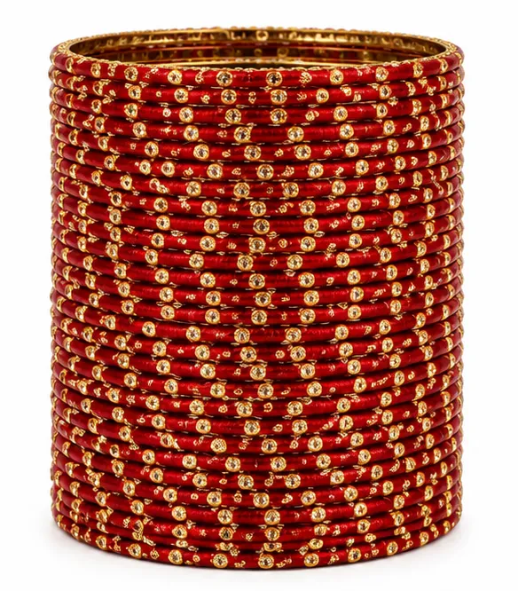 Designer Red Crystal Bangles Set of 24 | Bridal Wedding Bangles for Women - Image 5