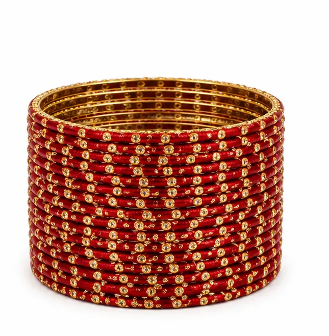 Designer Red Crystal Bangles Set of 24 | Bridal Wedding Bangles for Women - Image 6