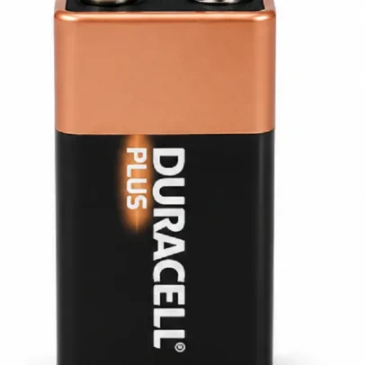 Duracell Plus 9V alkaline battery for electronics smoke alarms toys microphones and household devices.