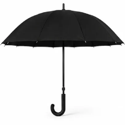 Executive black golf umbrella with extra large waterproof canopy and windproof frame for heavy rain protection.