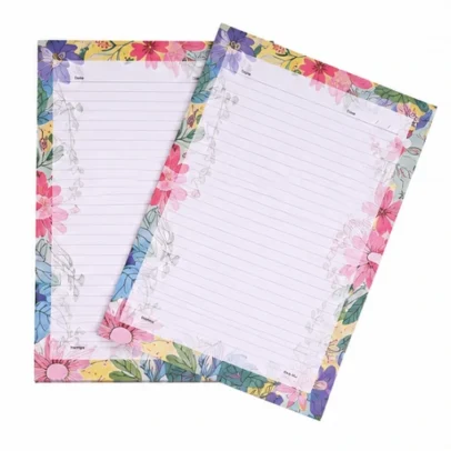 Floral Design Ruled Writing Pad Sheets with Colorful Flower Border for Notes and Letter Writing