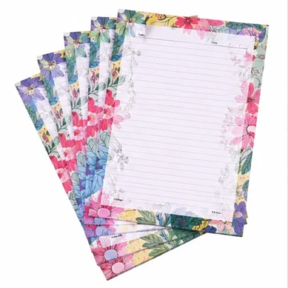 Floral design ruled writing pad sheets pack of 5 with 20 pages each for writing notes, school assignments and office use.