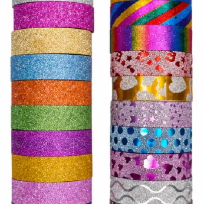 Glitter Washi Tape Pack of 10 Rolls Decorative Craft Tape for Scrapbooking,