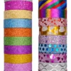 Glitter washi tape set pack of 20 rolls with colorful decorative designs for scrapbooking journaling and DIY crafts.