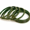 Green stone bangles set of 24 with golden crystal detailing for women and girls traditional jewellery.