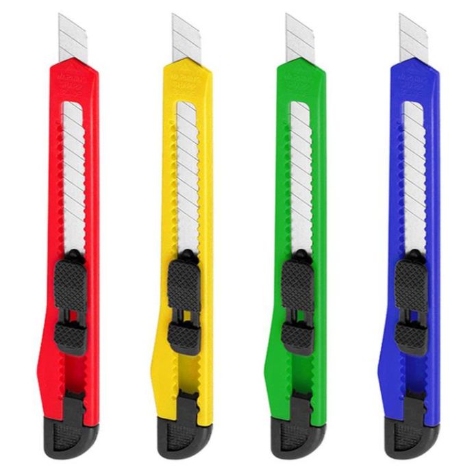 Heavy duty paper cutter knife 5 PCS pack with retractable stainless steel blades for office, school, packaging and craft applications.