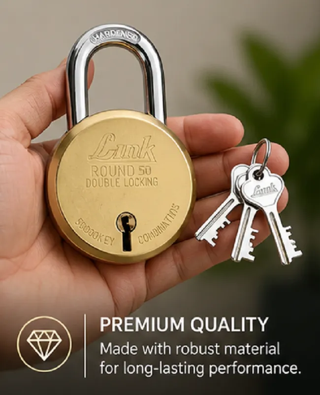 Link Round 50mm Double Lock Brass Padlock with 3 Keys | Heavy Duty Security Lock - Image 2