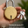 Link Round 50mm brass double locking padlock with hardened steel shackle and 3 security keys.