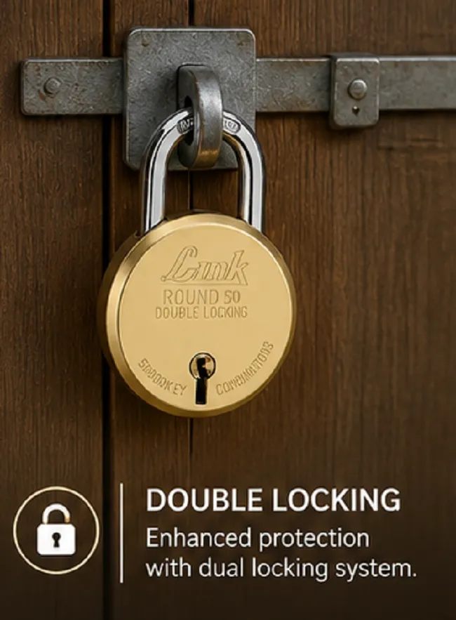 Link Round 50mm Double Lock Brass Padlock with 3 Keys | Heavy Duty Security Lock - Image 3
