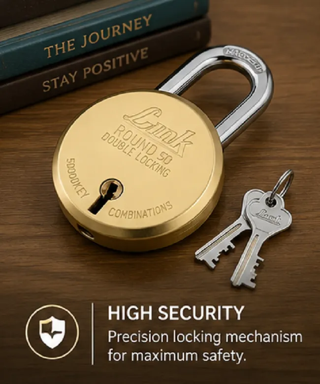 Link Round 50mm Double Lock Brass Padlock with 3 Keys | Heavy Duty Security Lock - Image 5
