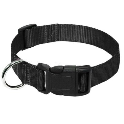 Military style tactical dog collar with adjustable padded nylon strap and metal quick-release buckle,.