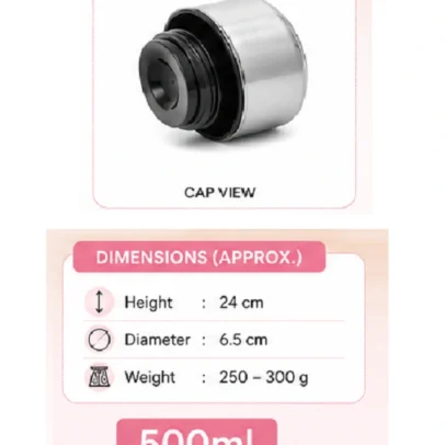 Milton pink stainless steel water bottle 500ml with leak proof silver cap,,.