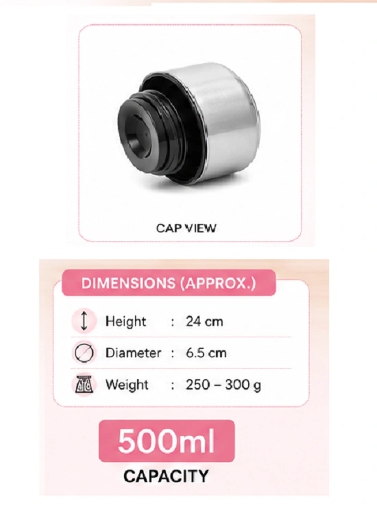 Milton Pink Stainless Steel Water Bottle 500ml | Leak Proof Vacuum Insulated Flask - Image 2