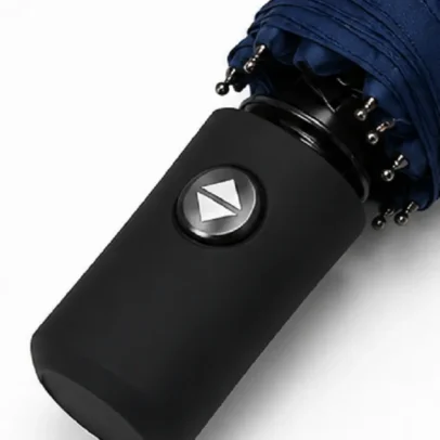 Navy blue automatic pocket umbrella with one-touch auto open close button and waterproof foldable design,,.