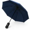 Navy blue automatic pocket umbrella with one-touch auto open close button and waterproof foldable design.