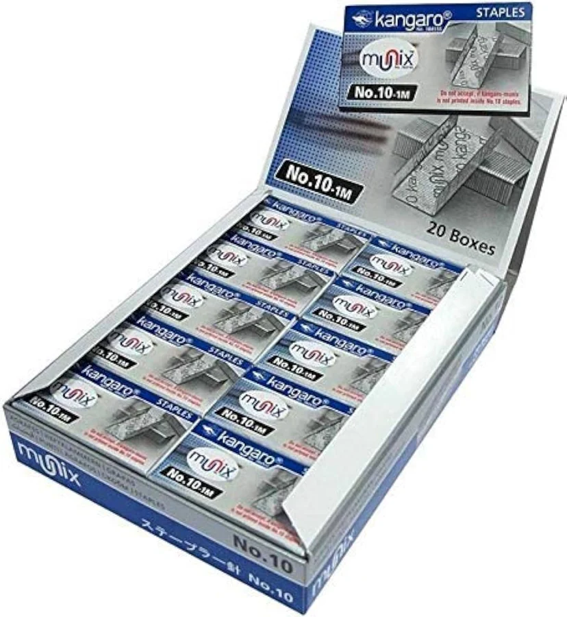 No. 10 stapler pins 10 boxes pack with galvanized metal staples for office and school document stapling.