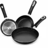 Pack of 3 non-stick fry pans with ergonomic handles