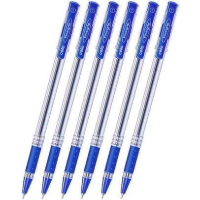 Pack of 50 Cello blue gel pens with 0.5mm fine tip for smooth,