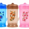 Plastic water jug 2 litre with lid handle and floral design for home kitchen and refrigerator use.