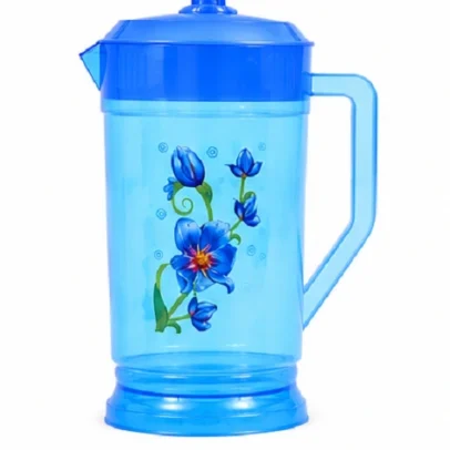 Plastic water jug 2 litre with lid handle and floral design for home kitchen and refrigerator use..0