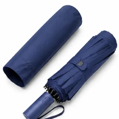 Premium navy blue automatic folding umbrella with windproof waterproof canopy