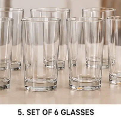 Premium transparent glass tumbler set of 6 drinking glasses for water juice and beverages,