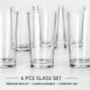 Premium transparent glass tumbler set of 6 drinking glasses for water juice and beverages.