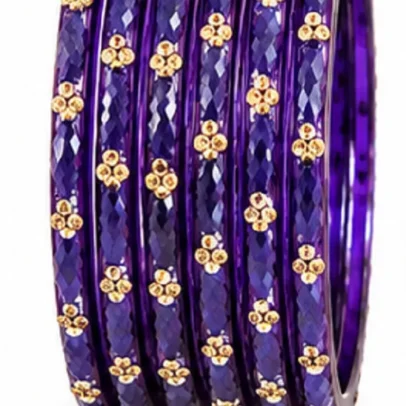 Purple Crystal Bangles Set of 24 Designer Traditional Chudi for Women.