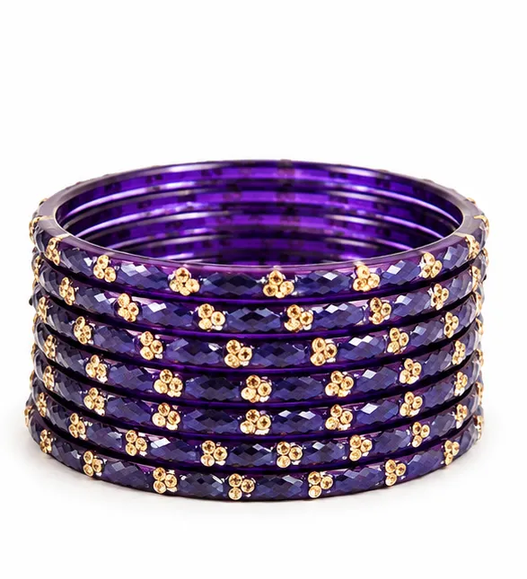 Purple Crystal Bangles Set of 24 | Designer Traditional Chudi for Women - Image 5