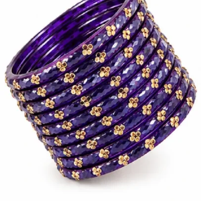 Purple Crystal Bangles Set of 24 Designer Traditional Chudi for Women