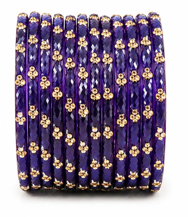 Purple Crystal Bangles Set of 24 | Designer Traditional Chudi for Women - Image 6