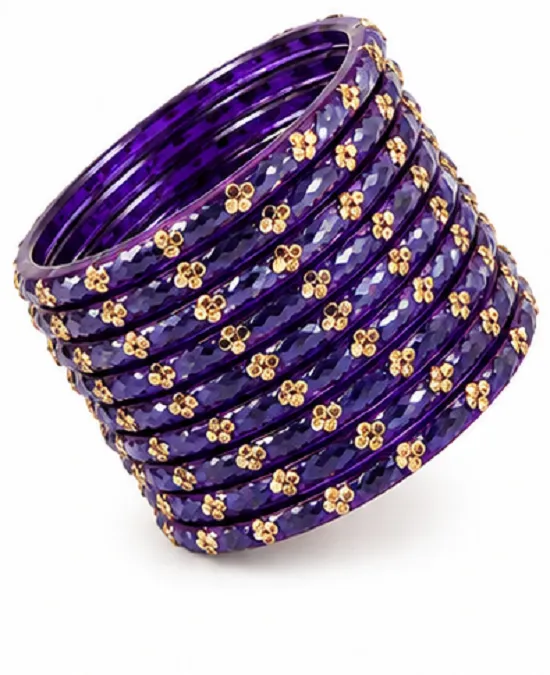 Purple Crystal Bangles Set of 24 Designer Traditional Chudi for Women